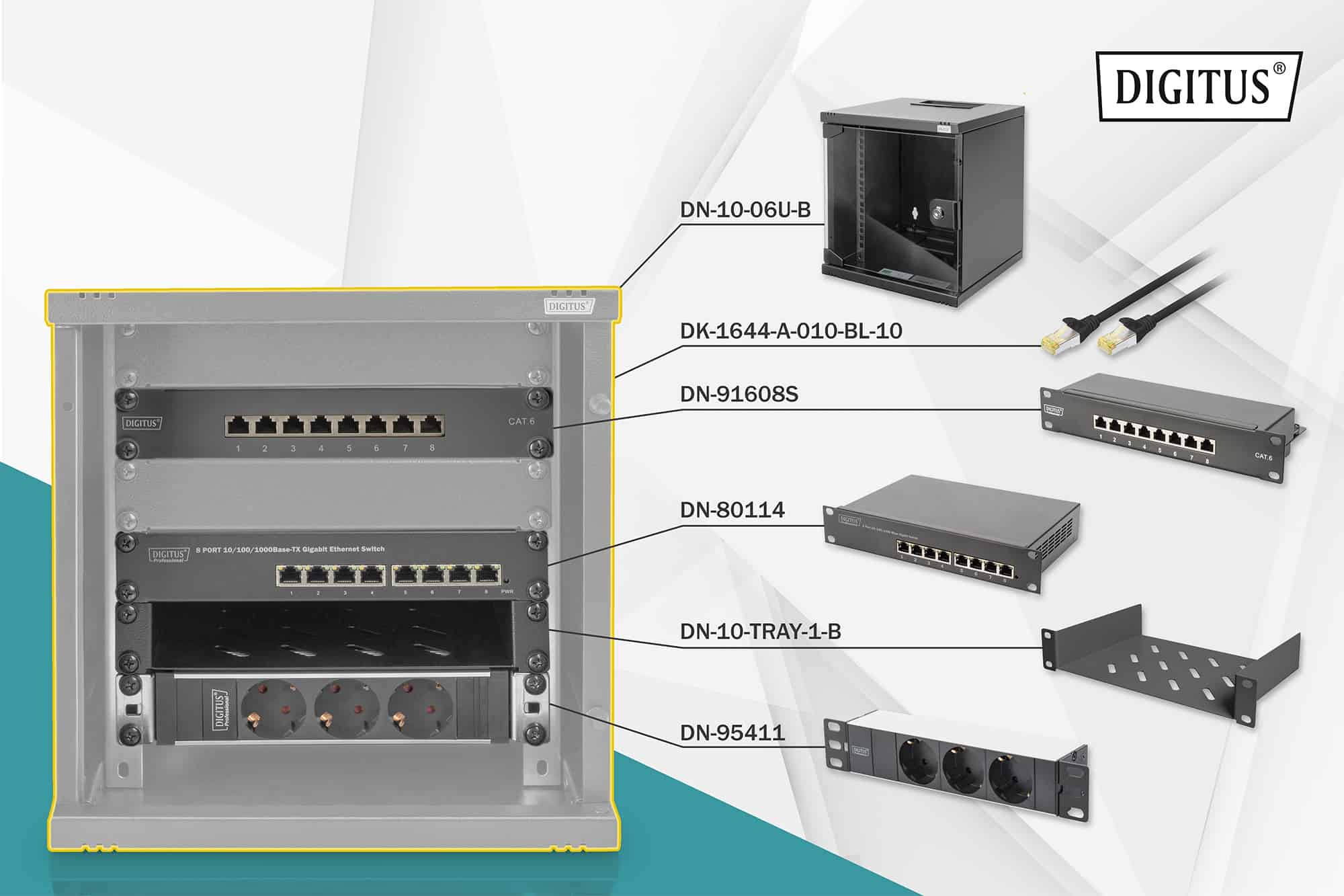 Digitus DN-10-SET-1-B rack 6U Vrijstaande rek Zwart (DN-10-SET-1-B) thumbnail