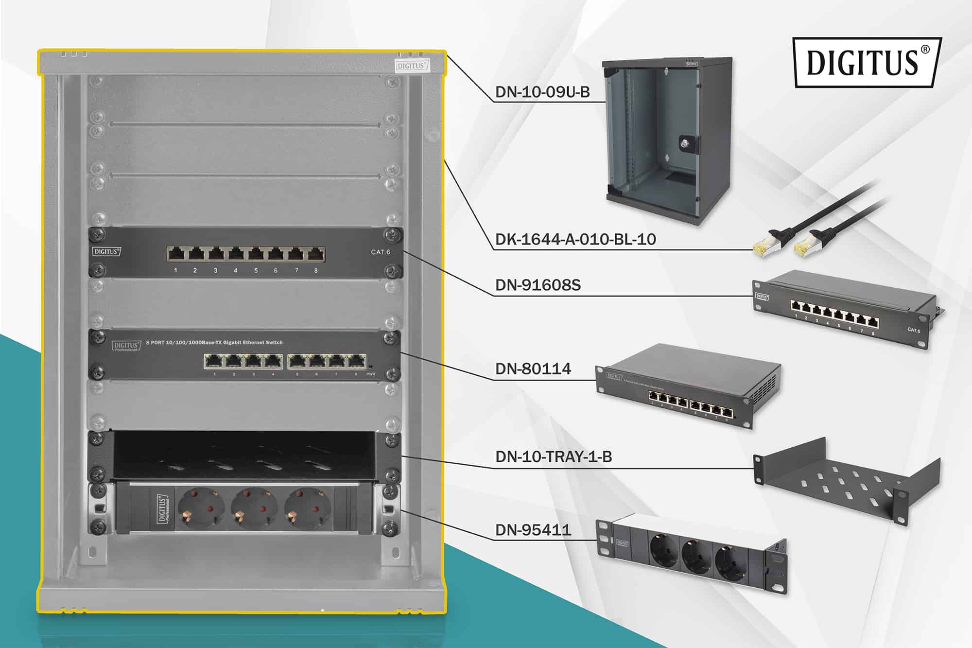 Digitus DN-10-SET-2-B rack 9U Vrijstaande rek Zwart (DN-10-SET-2-B) thumbnail