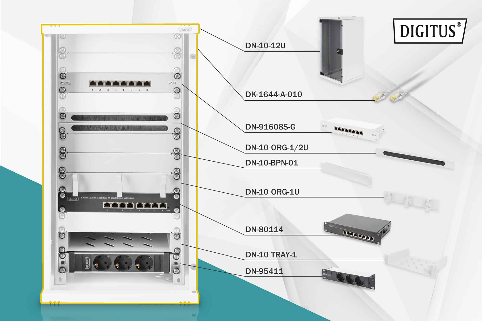 Digitus DN-10-SET-3 rack 12U Vrijstaande rek Grijs (DN-10-SET-3) thumbnail