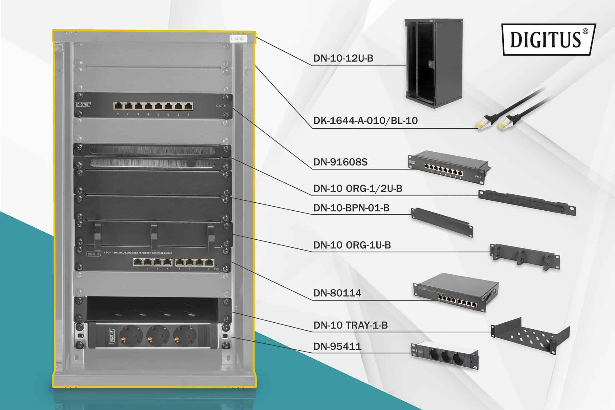 Digitus DN-10-SET-3-B rack 12U Vrijstaande rek Zwart (DN-10-SET-3-B) thumbnail
