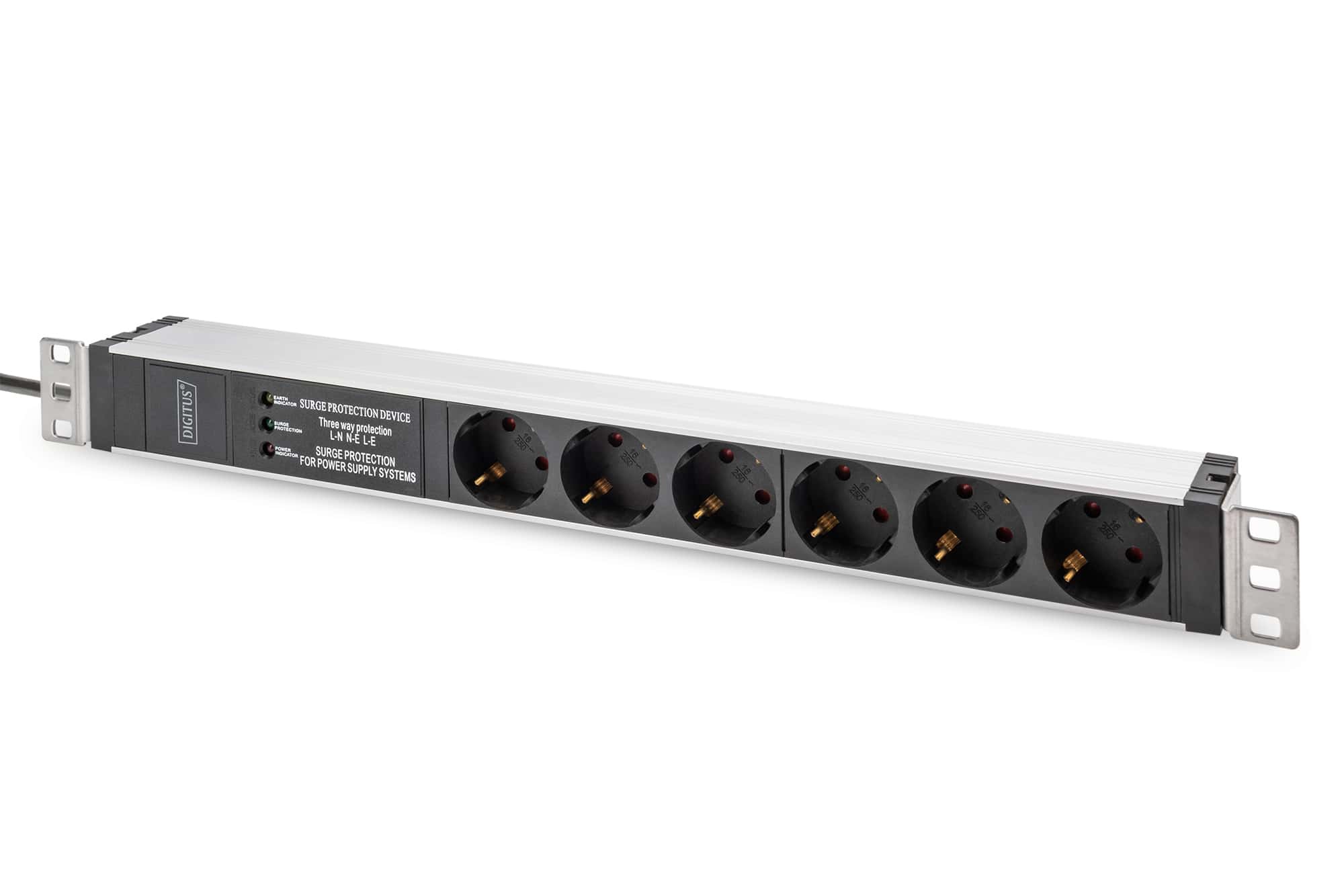 Digitus Geaarde stekkerdoos met aluminiumprofiel en overspanningsbeveiliging, geïntegreerd netfilter, 6-voudige geaarde contactdoos, 2 m voedingskabel met randaardestekker (DN-95432) thumbnail