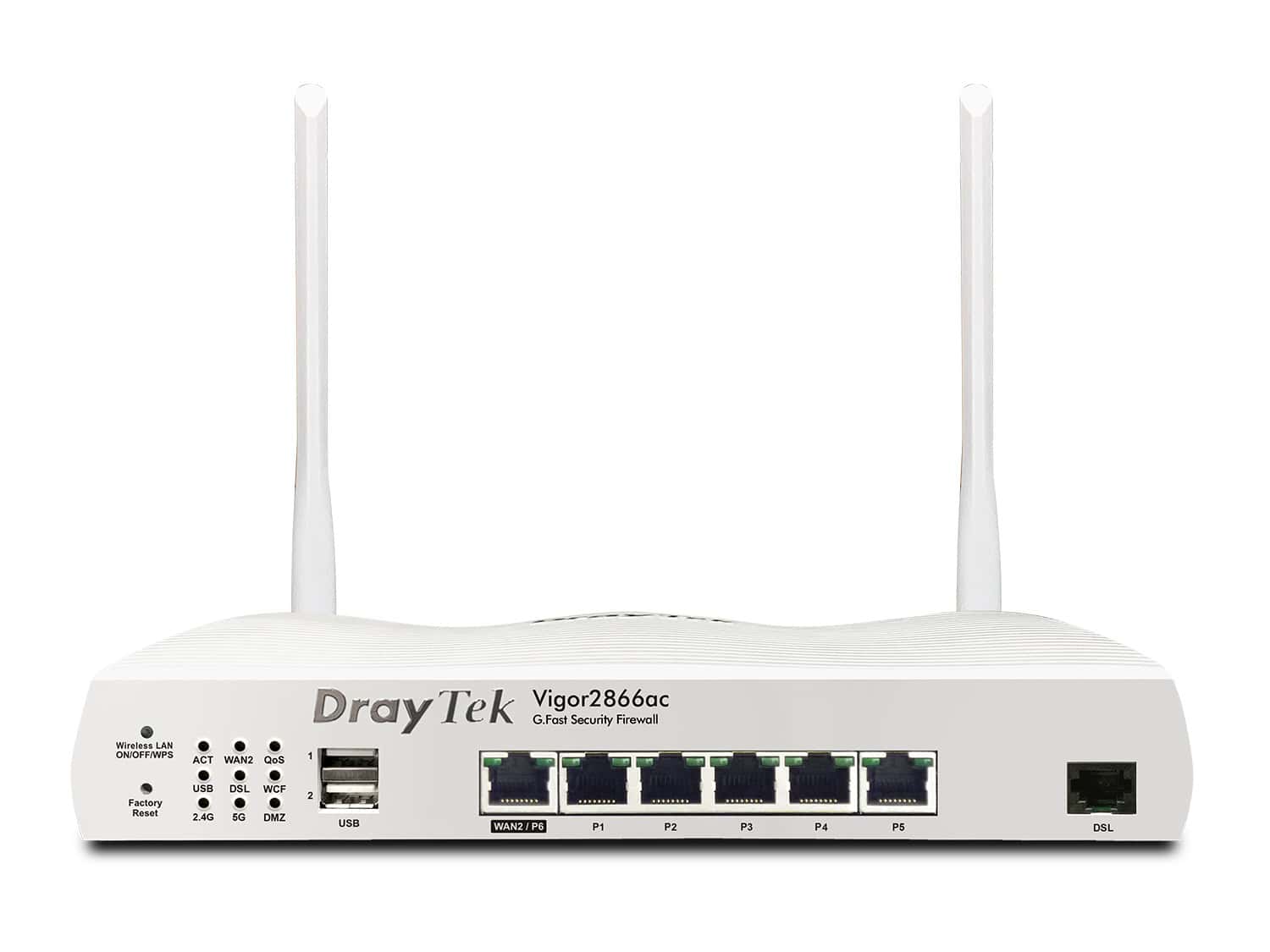 Draytek Vigor 2866AX: Gfast Modem-Firewall draadloze router Gigabit Ethernet Dual-band (2.4 GHz / 5 GHz) Grijs (V2866AX-DE-AT-CH) thumbnail Draytek Vigor 2866AX: Gfast Modem-Firewall draadloze router Gigabit Ethernet Dual-band (2.4 GHz / 5 GHz) Grijs (V2866AX-DE-AT-CH) thumbnail