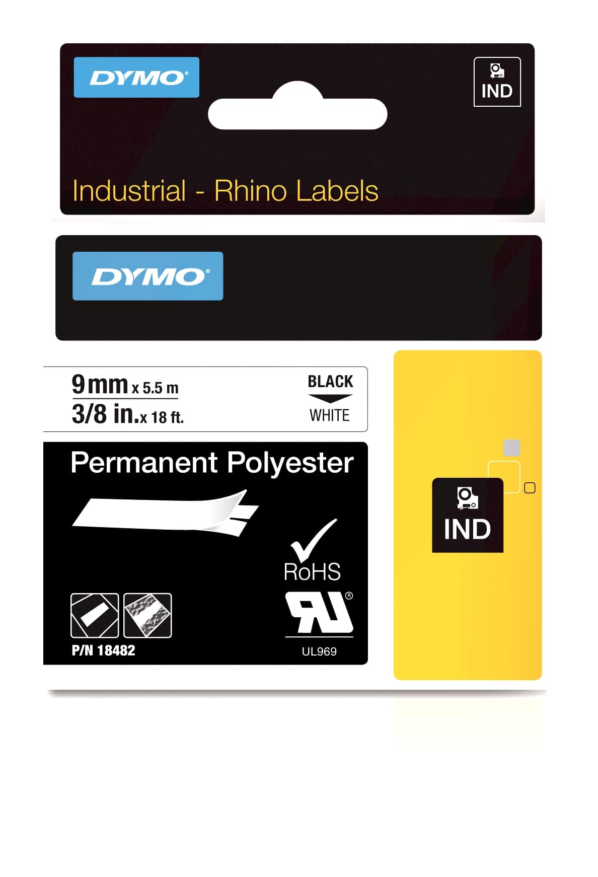 DYMO 18482 labelprinter-tape Zwart op wit (18482) thumbnail