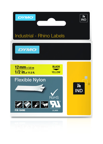 DYMO 18490 labelprinter-tape Zwart op geel (18490) thumbnail