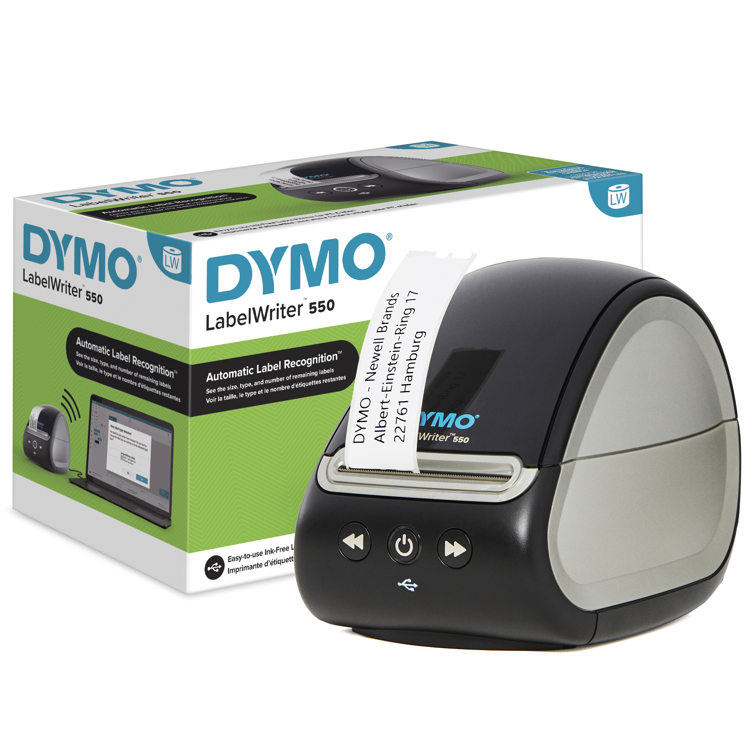 DYMO LabelWriter 550 Labelprinter | Labelmaker met direct thermisch printen | Automatische labelherkenning | Drukt adreslabels, verzendlabels, barcodelabels af en meer | Tweepolige EU-stekker (2112722) thumbnail
