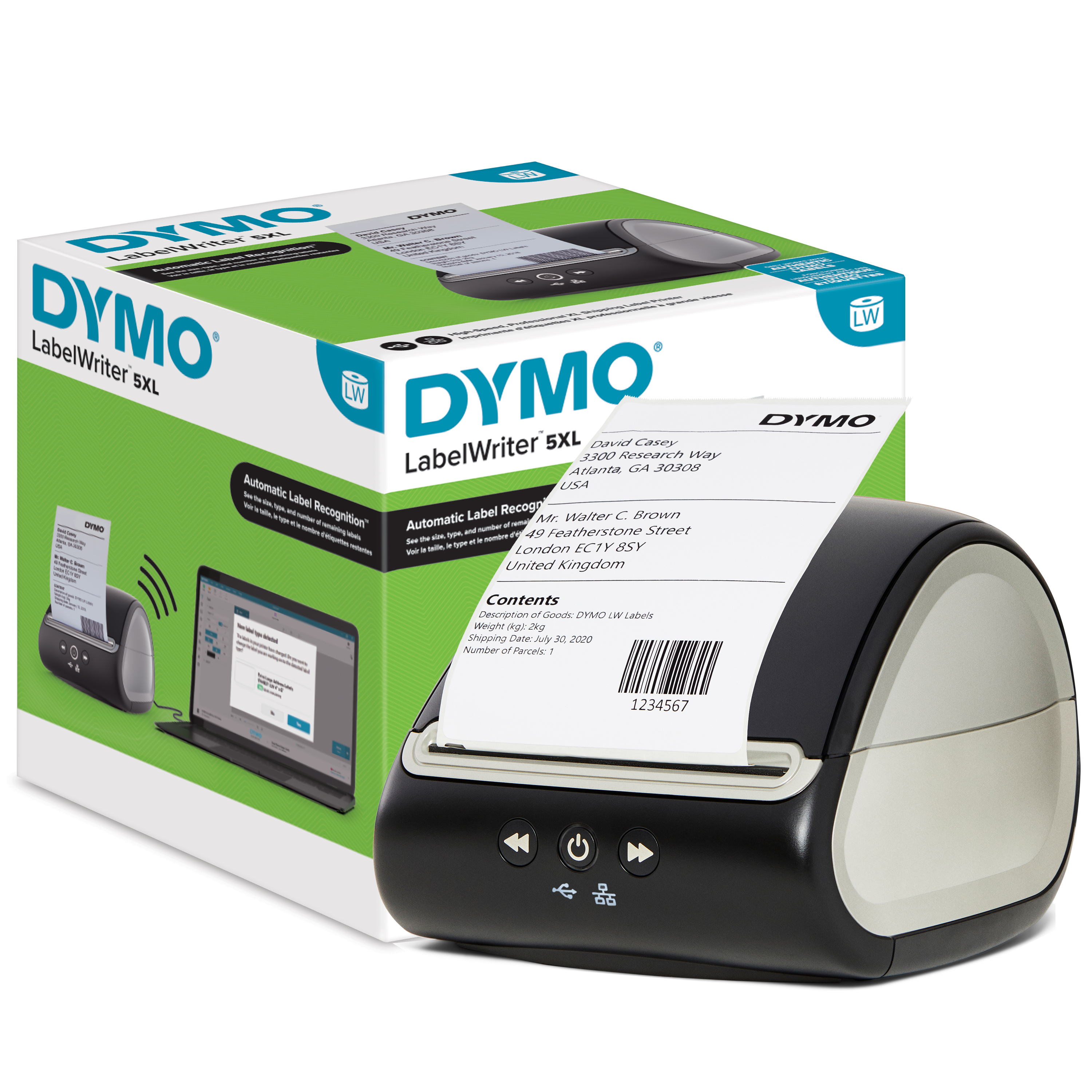 DYMO LabelWriter 5XL Labelprinter | Automatische labelherkenning labelmaker | Drukt extra brede verzendlabels af voor Amazon, DHL en meer | Perfect voor webwinkeliers | Tweepolige EU-stekker (2112725) thumbnail