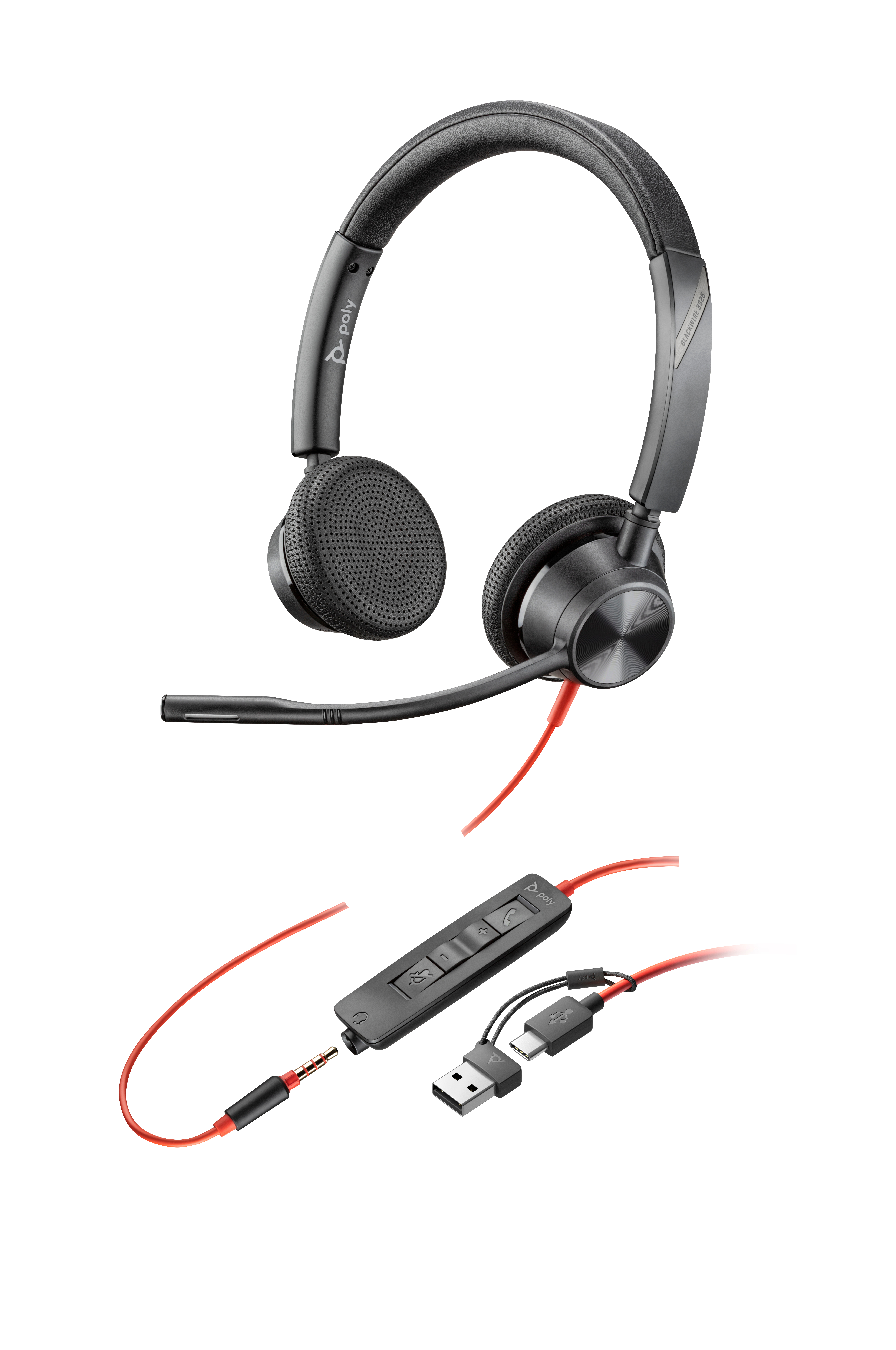 HP Poly Blackwire 3325 Stereo USB-C Headset + 3,5 mm plug + USB-C/A adapter (8X221AA) thumbnail