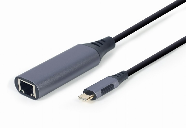Gembird A-USB3C-LAN-01 interface hub USB 3.2 Gen 1 (3.1 Gen 1) Type-C 1000 Mbit/s Zwart, Grijs (A-USB3C-LAN-01) thumbnail