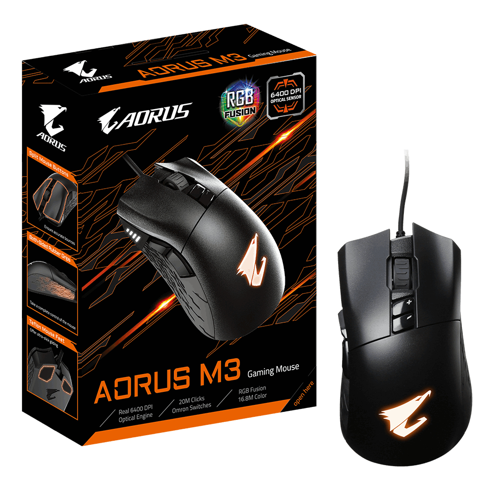 Gigabyte AORUS M3 muis Gamen Rechtshandig USB Type-A Optisch 6400 DPI (GM-AORUS M3) thumbnail