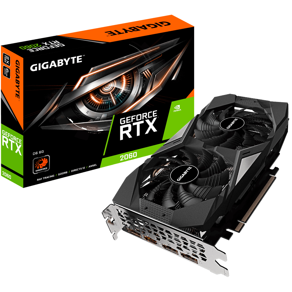 Gigabyte GV-N2060D6-6GD videokaart NVIDIA GeForce RTX 2060 6 GB GDDR6 (GV-N2060D6-6GD 2.0) thumbnail