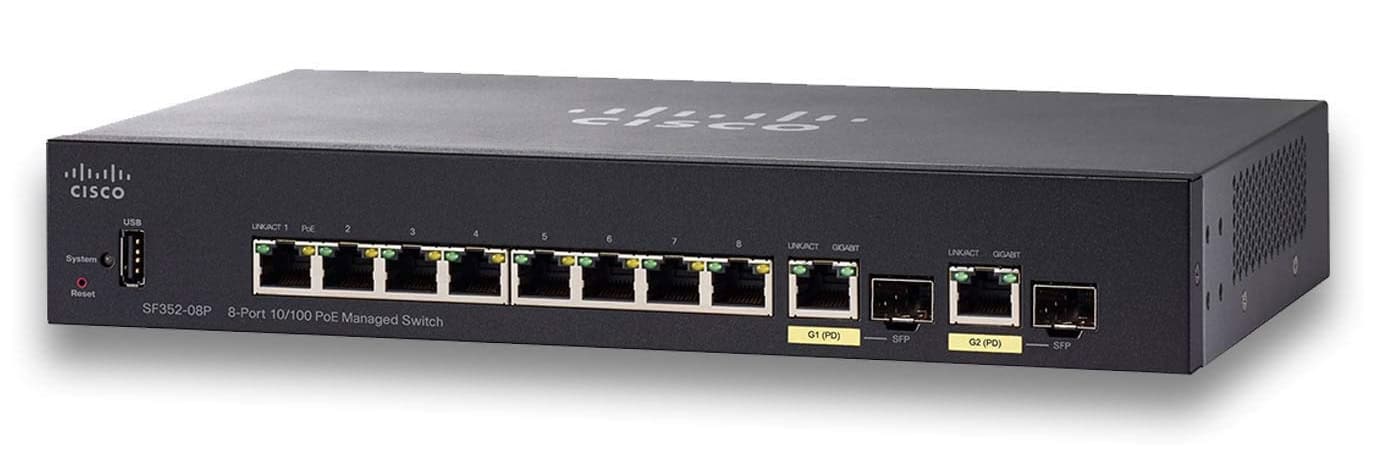 Cisco Small Business SF352-08P Managed L2/L3 Fast Ethernet (10/100) Power over Ethernet (PoE) 1U Zwart (SFP-10/25G-CSR-S=) thumbnail