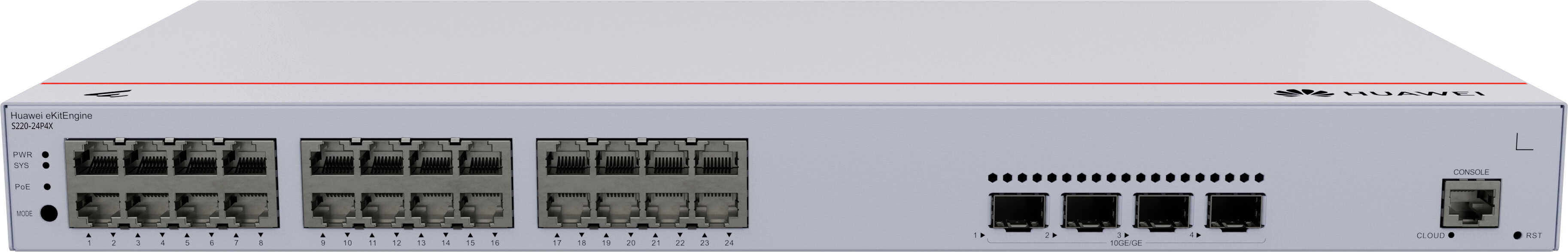 HUAWEI eKit S220 Series S220-24P4X Managed L2 Gigabit Ethernet (10/100/1000) Power over Ethernet (PoE) 1U Grijs (98012376) thumbnail HUAWEI eKit S220 Series S220-24P4X Managed L2 Gigabit Ethernet (10/100/1000) Power over Ethernet (PoE) 1U Grijs (98012376) thumbnail