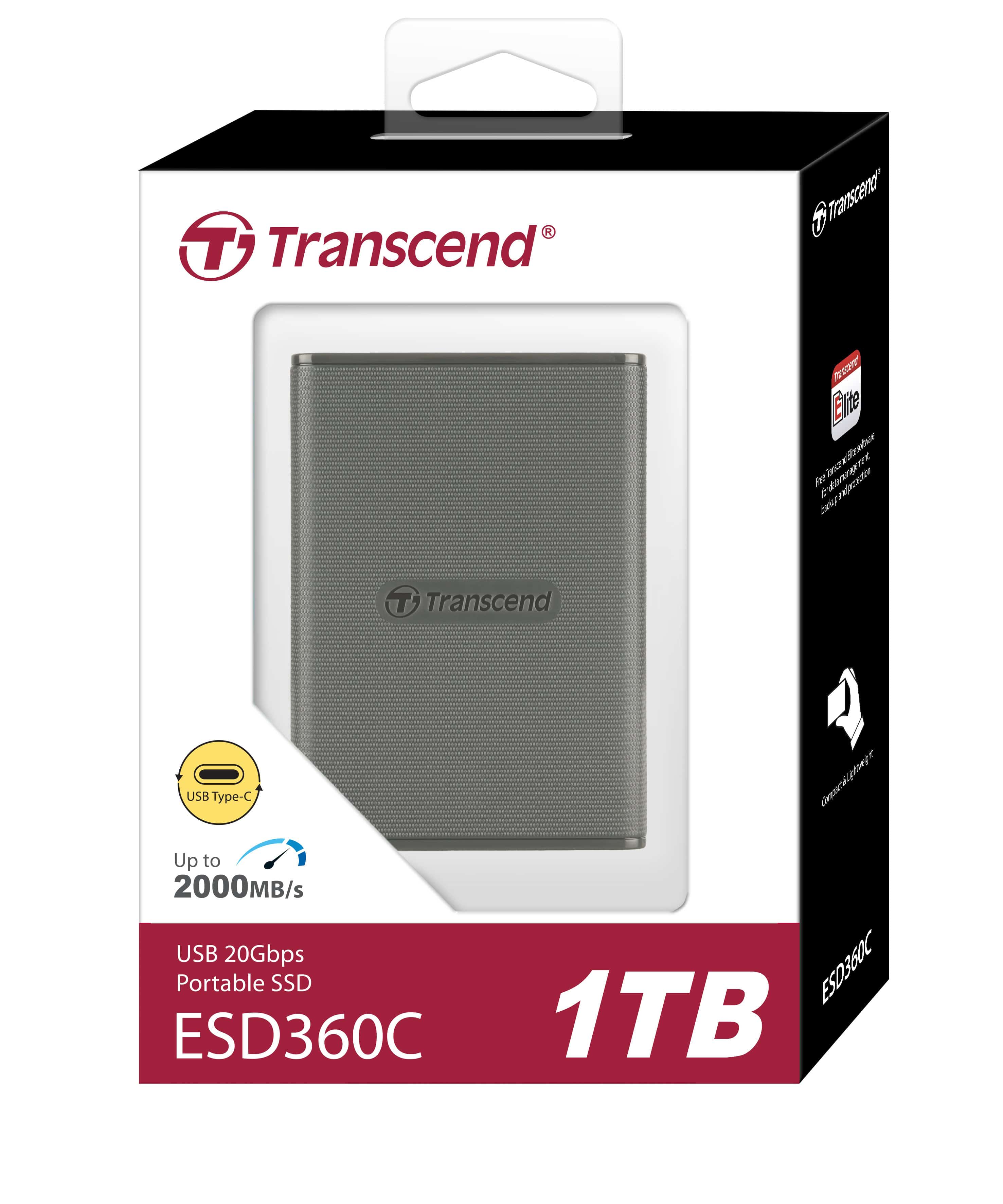 Transcend ESD360C - 1 TB - extern (tragbar) - USB 3.2 Gen 2x2 (USB-C Steckverbinder) - 256-Bit-AES - Grau (TS1TESD360C) thumbnail
