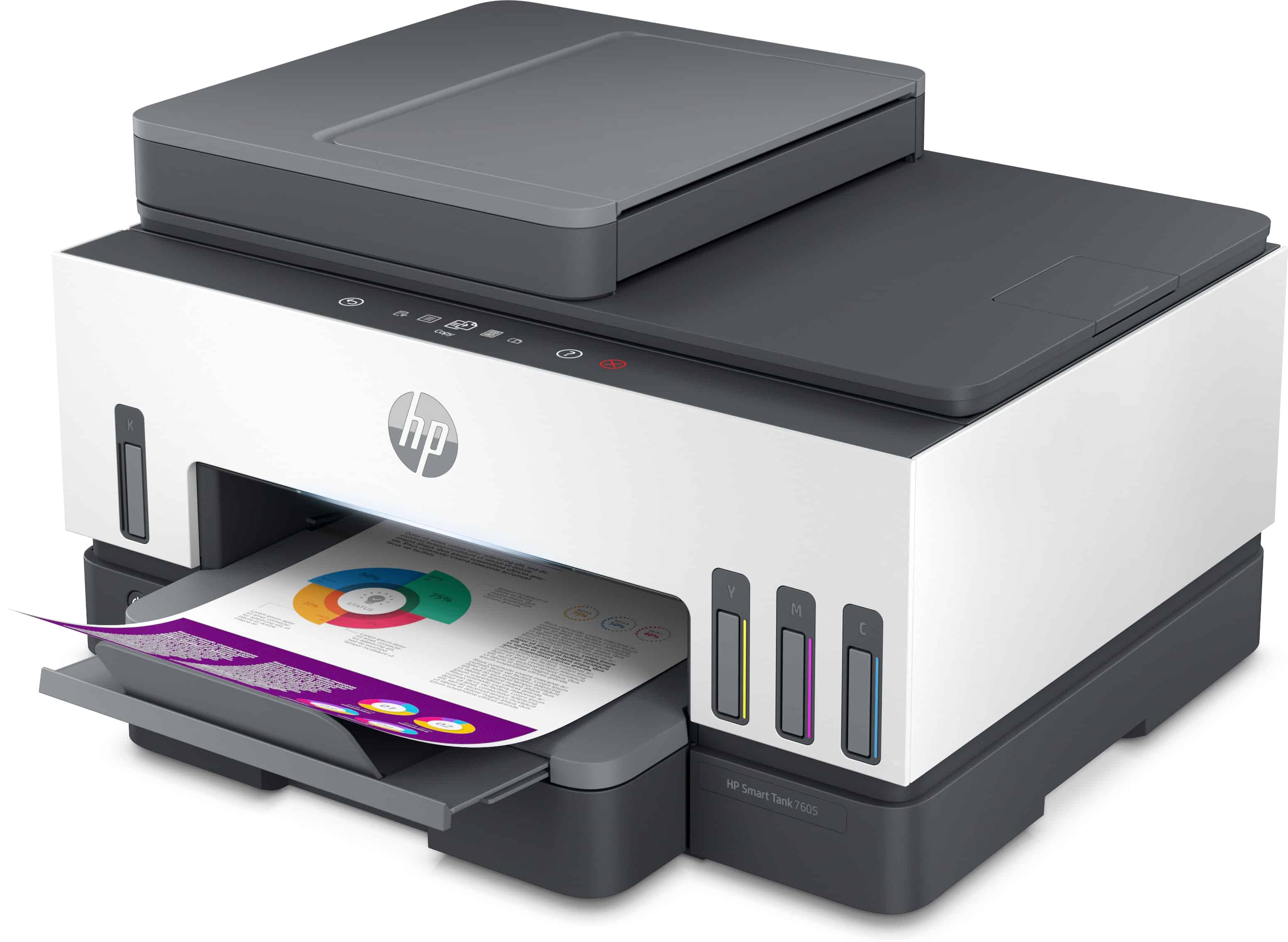 HP Smart Tank 7605 All-in-One, Printen, kopiëren, scannen, faxen, ADF en draadloos, Invoer voor 35 vel; Scans naar pdf; Dubbelzijdig printen (28C02A#BHC) thumbnail