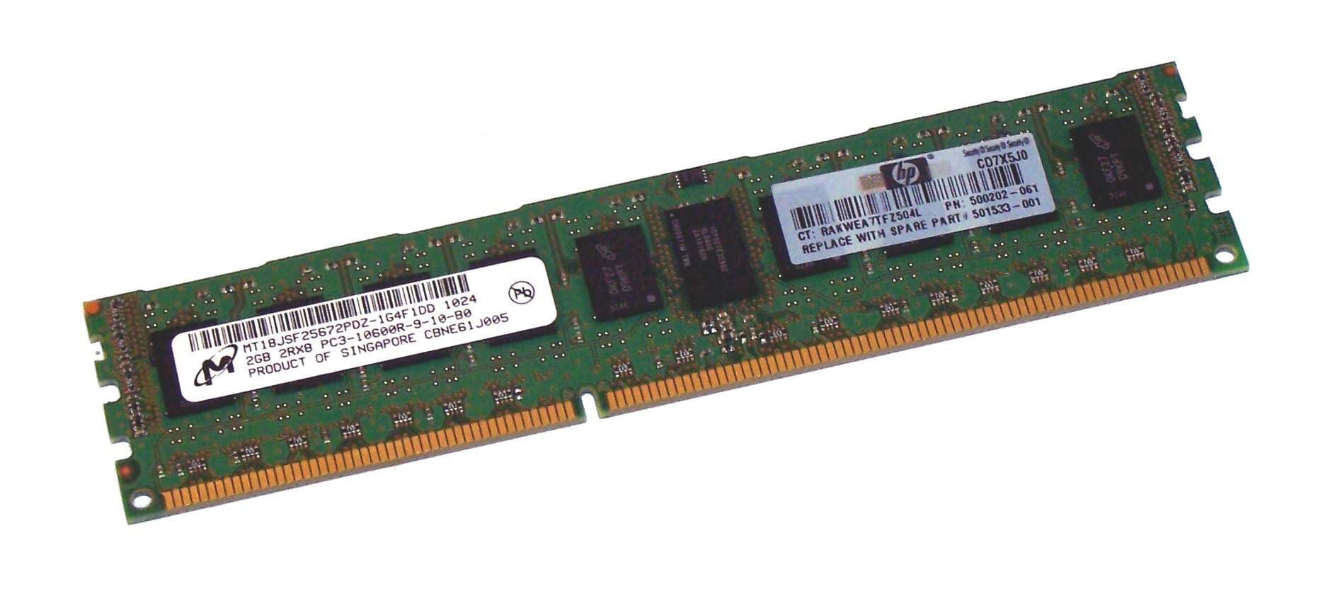 HP 2GB (1x2GB) PC3-10600 Registered CAS 9 Dual Rank x4 DRAM (500202-061) thumbnail