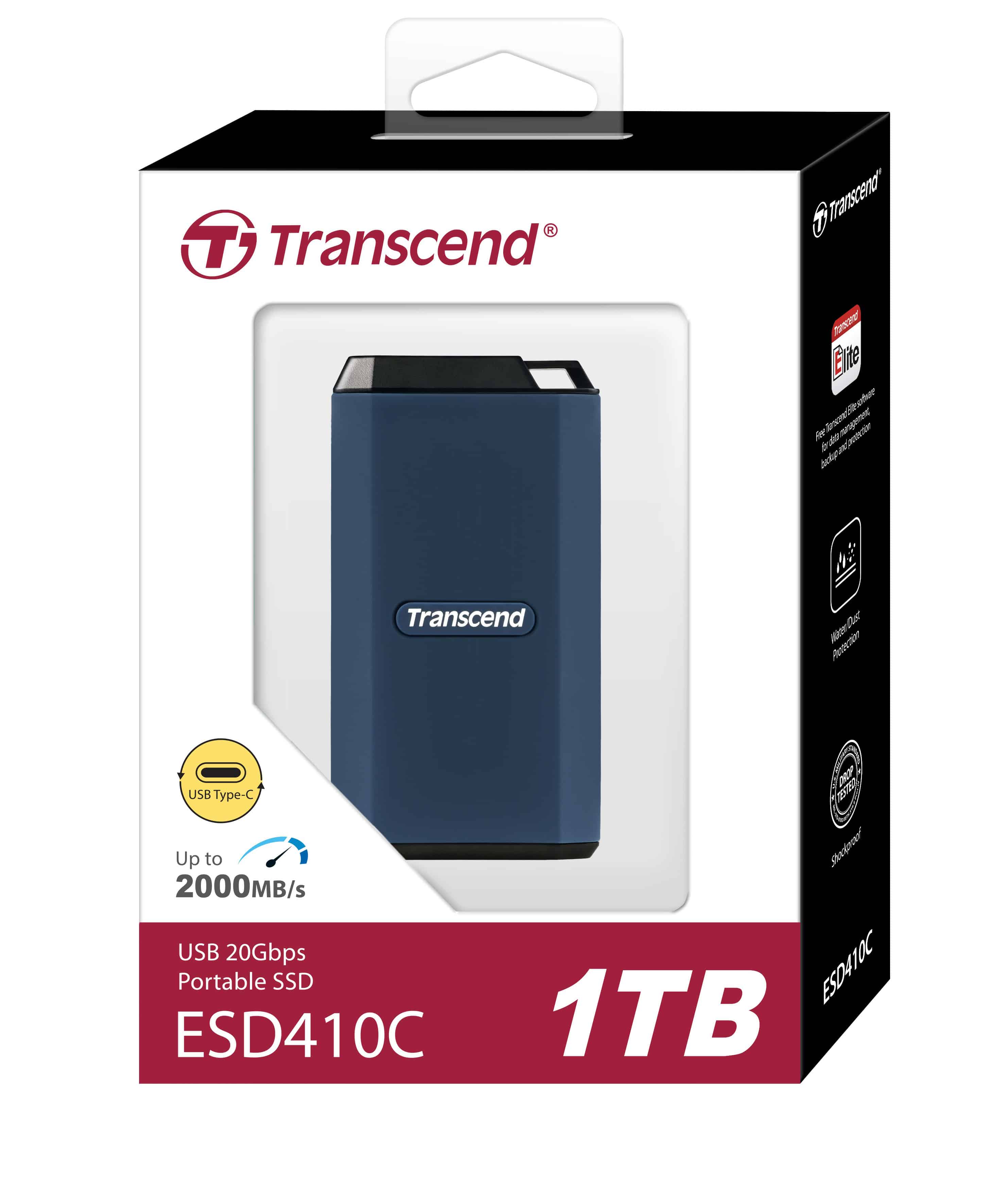 Transcend TS1TESD410C ESD410C External SSD, 1 TB, USB 20Gbps, Type C, 2000 MB/s (TS1TESD410C) thumbnail
