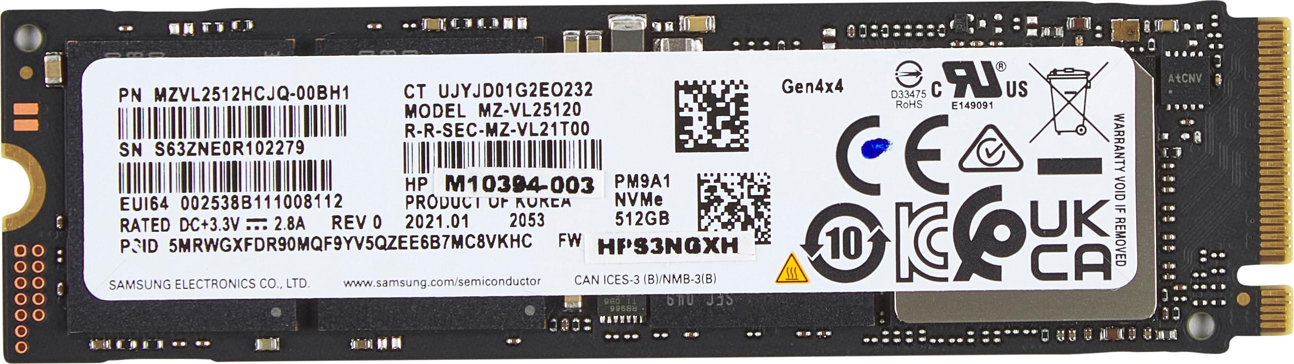 HP 512GB PCIe-4x4 NVMe M.2 SSD PCI Express 4.0 (5R8X9AA#ABB) thumbnail