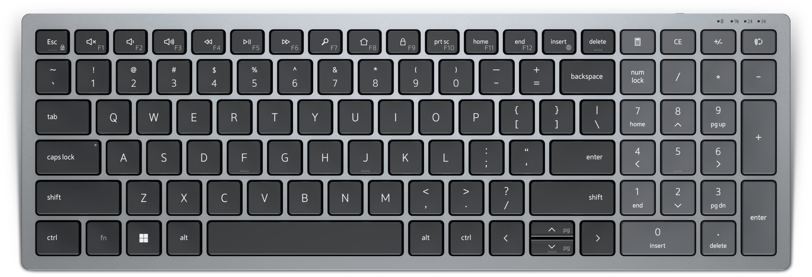 DELL KB740 toetsenbord Kantoor RF-draadloos + Bluetooth QWERTY Scandinavisch Grijs, Zwart (KB740-GY-R-NOR) thumbnail