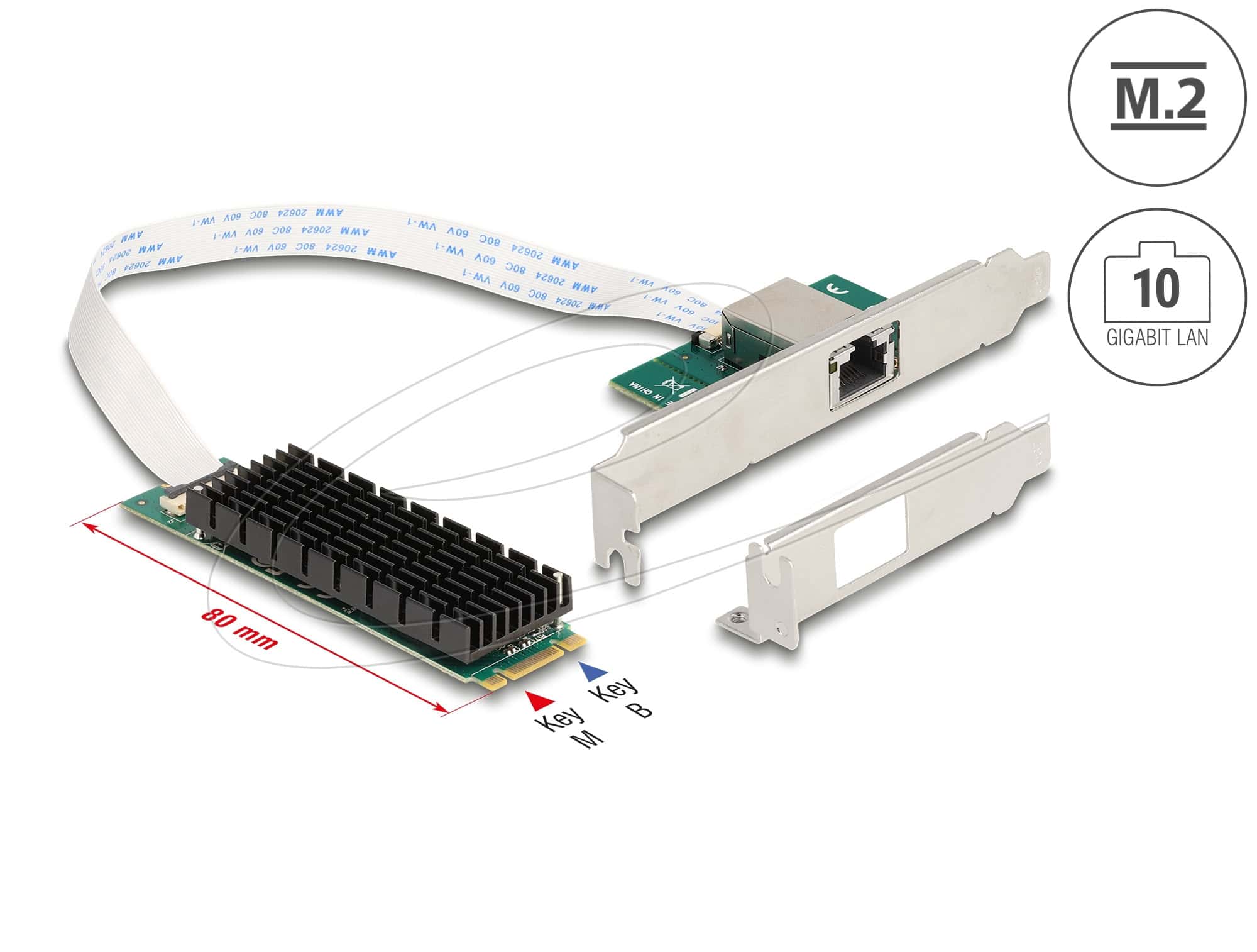 Delock M.2 Key B+M 1 x RJ45 10 Gigabit LAN Netzwerkkarte (95274) thumbnail