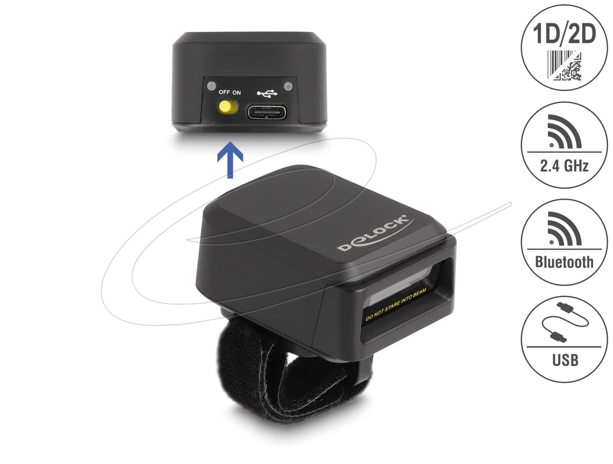 DELOCK Ringbarcode Scanner 1Dund 2Dmit 2,4GHz oder Bluetooth (90607) thumbnail