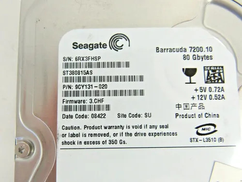 HP SEAGATE 7200RPM 3.5 80GB SATA (9CY131-020) thumbnail