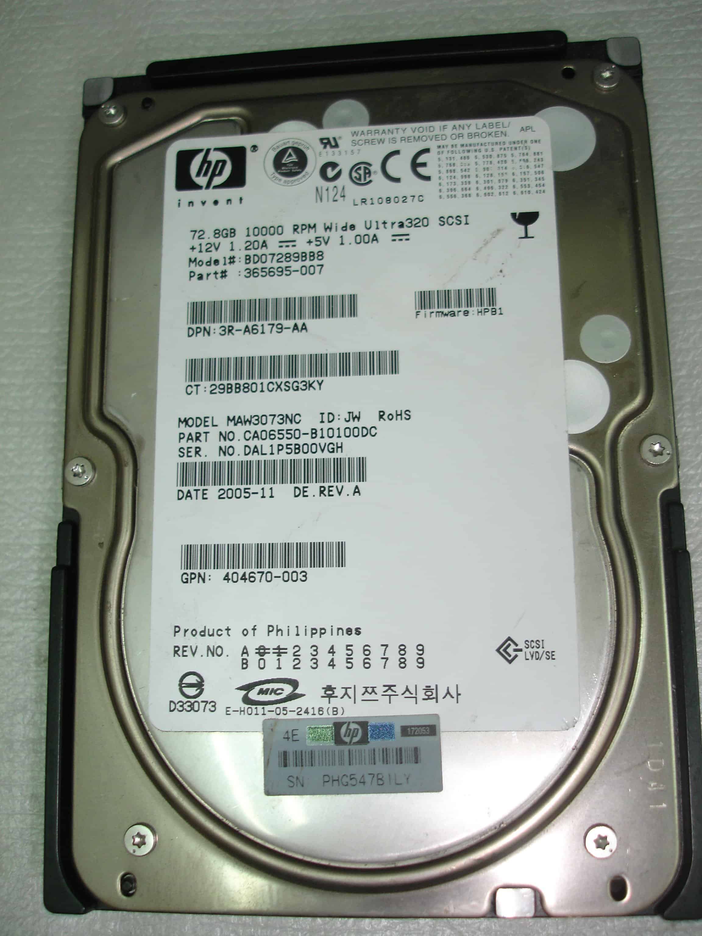 HP Harddisk 72GB 10k U320 Hot plug  **ML100** (BD07289BB8) thumbnail