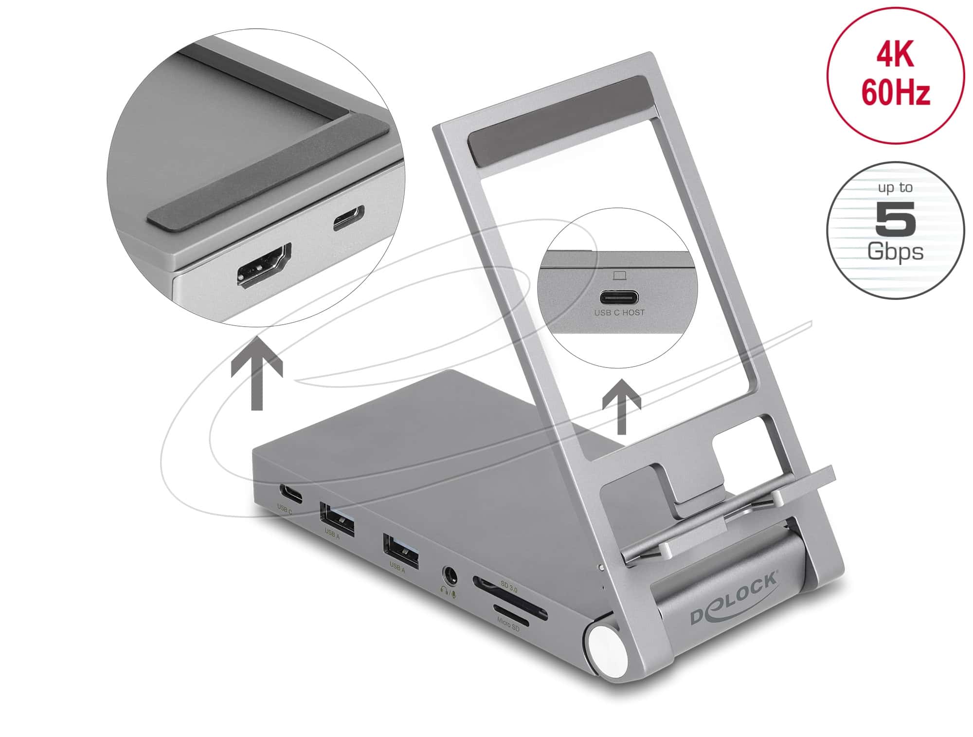 DELOCK Tablet und Notebook Dockingstation 4K mit int. Halt. (88199) thumbnail