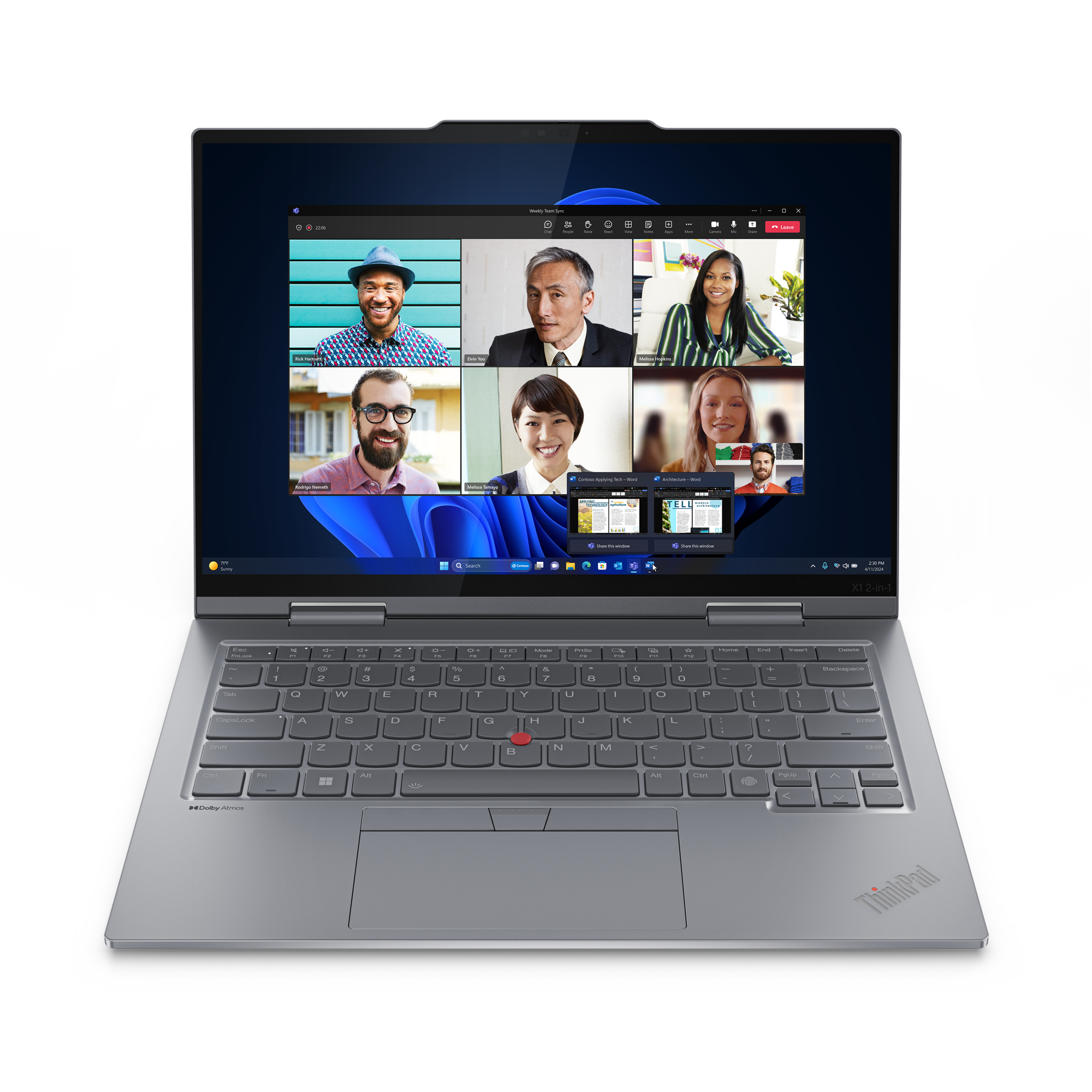 Lenovo ThinkPad X1 2-in-1 Intel Core Ultra 7 155U Hybride (2-in-1) 35,6 cm (14) Touchscreen WUXGA 32 GB LPDDR5x-SDRAM 1 TB SSD Wi-Fi 6E (802.11ax) Windows 11 Pro Grijs (21KE002MMH) thumbnail
