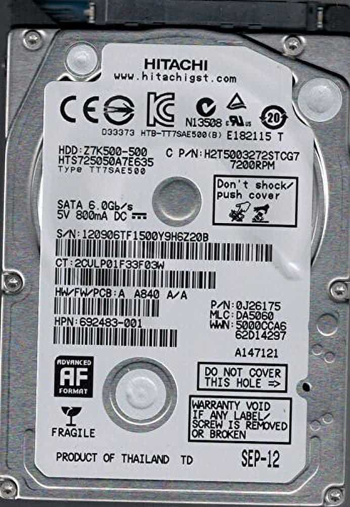 HP HDD, 500GB 5400rpm SED Opal2 7mm sgt rw (HTS725050A7E635) thumbnail
