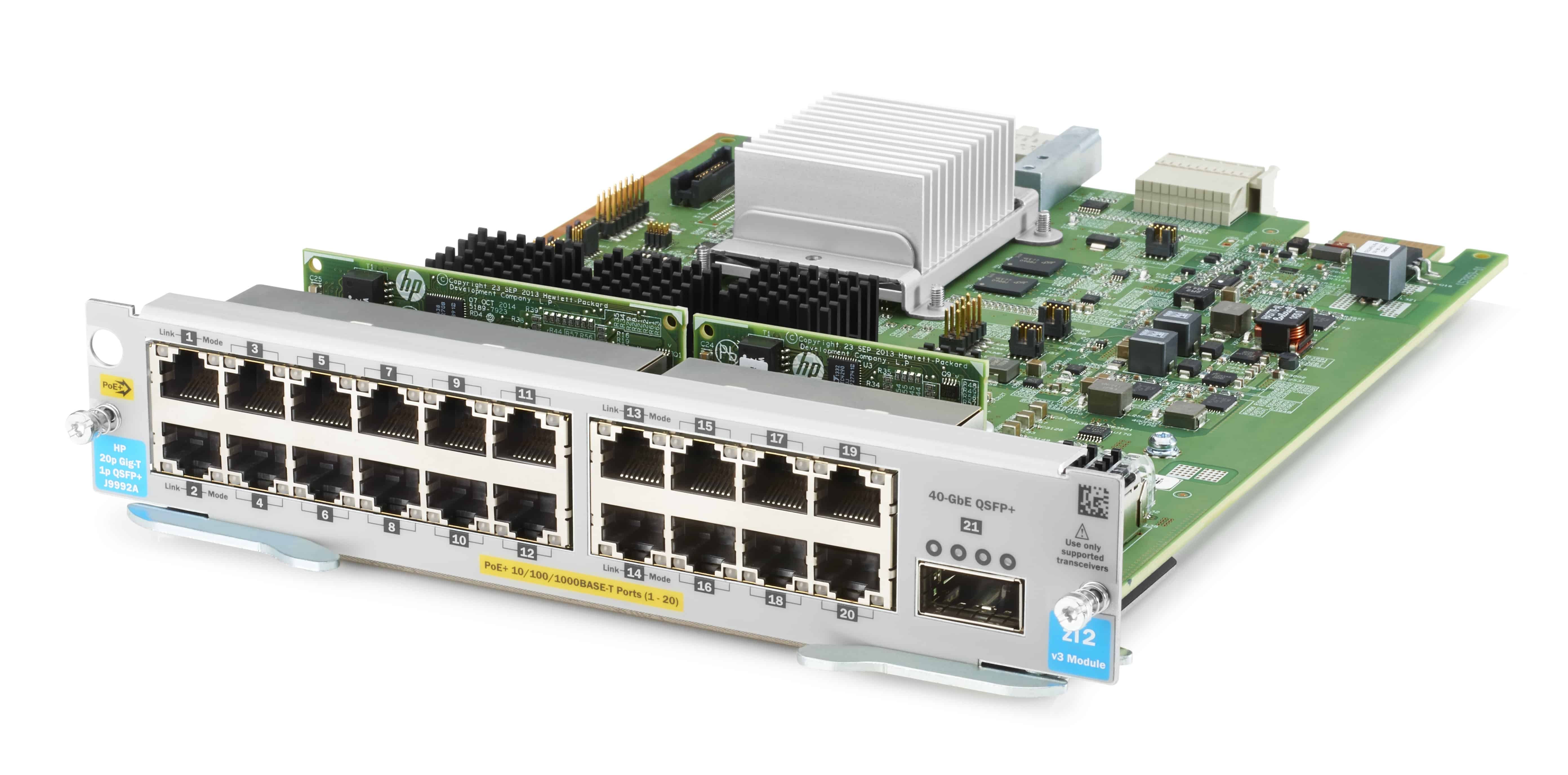 Hewlett Packard Enterprise 20-port 10/100/1000BASE-T PoE+ MACsec / 1-port 40GbE QSFP+ v3 zl2 network switch module Gigabit Ethernet (J9992A) thumbnail Hewlett Packard Enterprise 20-port 10/100/1000BASE-T PoE+ MACsec / 1-port 40GbE QSFP+ v3 zl2 network switch module Gigabit Ethernet (J9992A) thumbnail