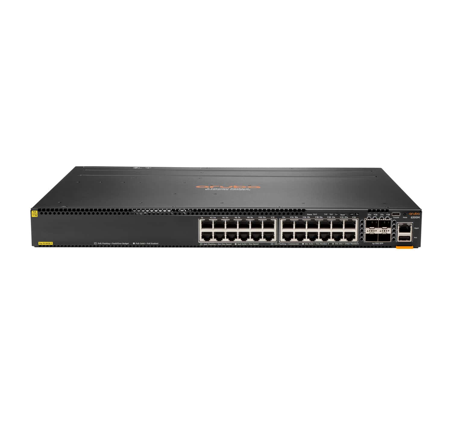 Hewlett Packard Enterprise Aruba 6300M 24-port 1GbE Class 4 PoE & 4-port SFP56 Managed L3 Gigabit Ethernet (10/100/1000) Power over Ethernet (PoE) 1U (JL662A) thumbnail