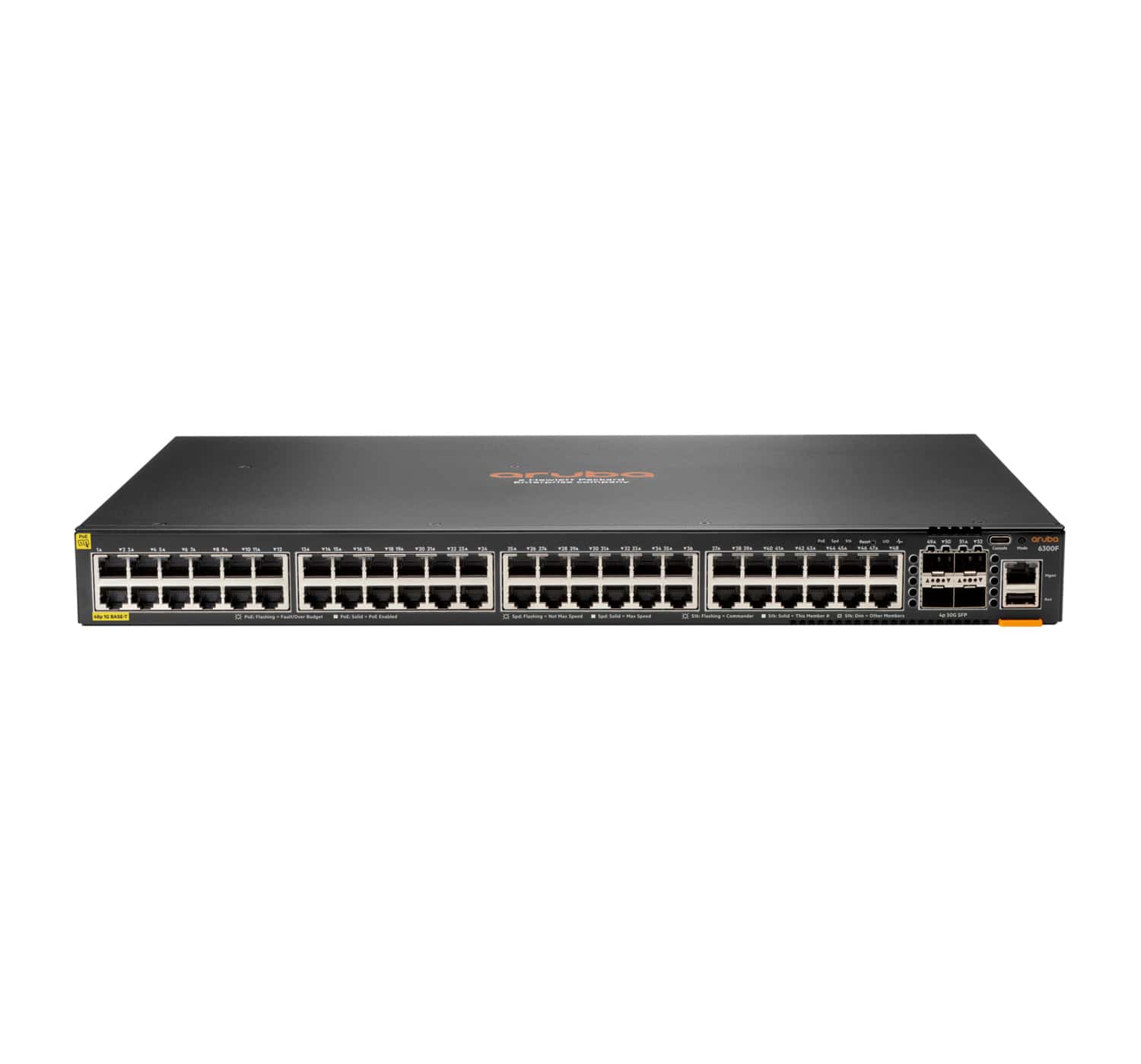 Hewlett Packard Enterprise Aruba 6300F 48-port 1GbE Class 4 PoE & 4-port SFP56 Managed L3 Gigabit Ethernet (10/100/1000) Power over Ethernet (PoE) 1U Grijs (JL665A#ABB) thumbnail
