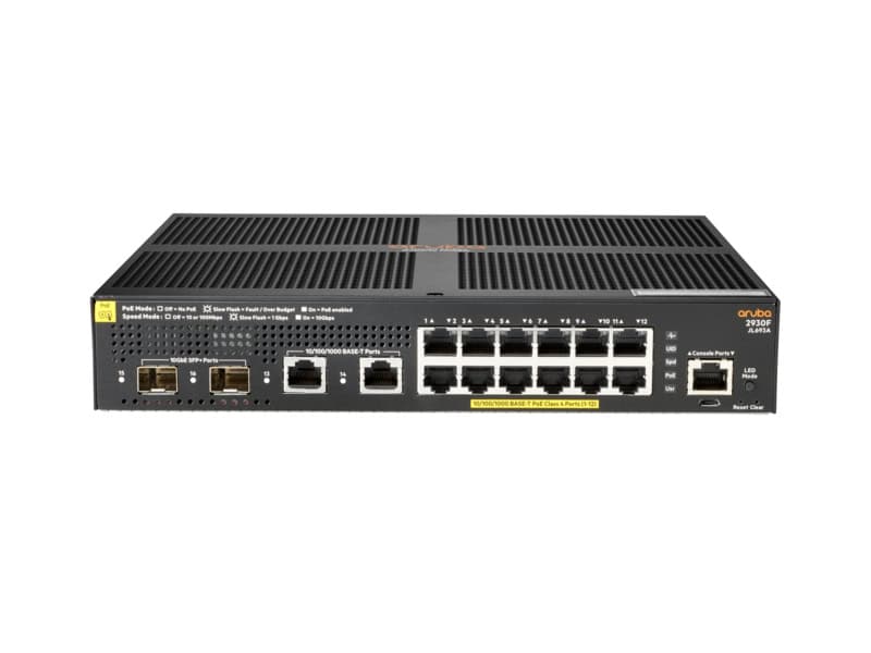 Hewlett Packard Enterprise Aruba 2930F 12G PoE+ 2G/2SFP+ Managed L3 Gigabit Ethernet (10/100/1000) Power over Ethernet (PoE) 1U Zwart (JL693A#ABB) thumbnail