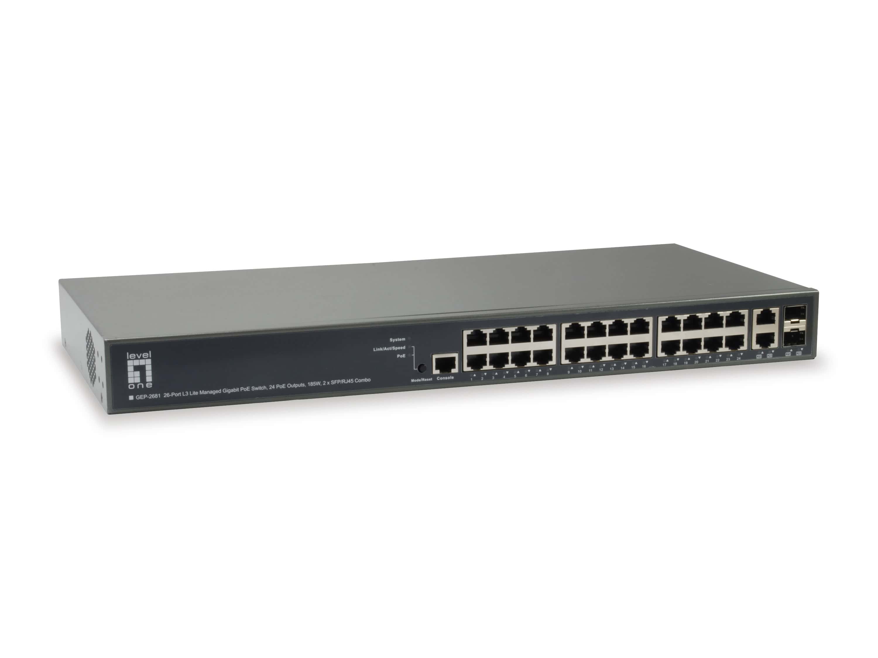 LevelOne GEP-2681 netwerk-switch Managed L3 Gigabit Ethernet (10/100/1000) Power over Ethernet (PoE) Zwart (GEP-2681) thumbnail LevelOne GEP-2681 netwerk-switch Managed L3 Gigabit Ethernet (10/100/1000) Power over Ethernet (PoE) Zwart (GEP-2681) thumbnail