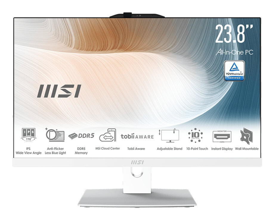 MSI Modern AM242TP 1M-1207DE All-in-One PC/workstation Intel Core 5 120U 60,5 cm (23.8) 1920 x 1080 Pixels Touchscreen Alles-in-één-pc 16 GB DDR5-SDRAM 512 GB SSD Windows 11 Pro Wi-Fi 6E (802.11ax) Wit (00AE0722-1207) thumbnail