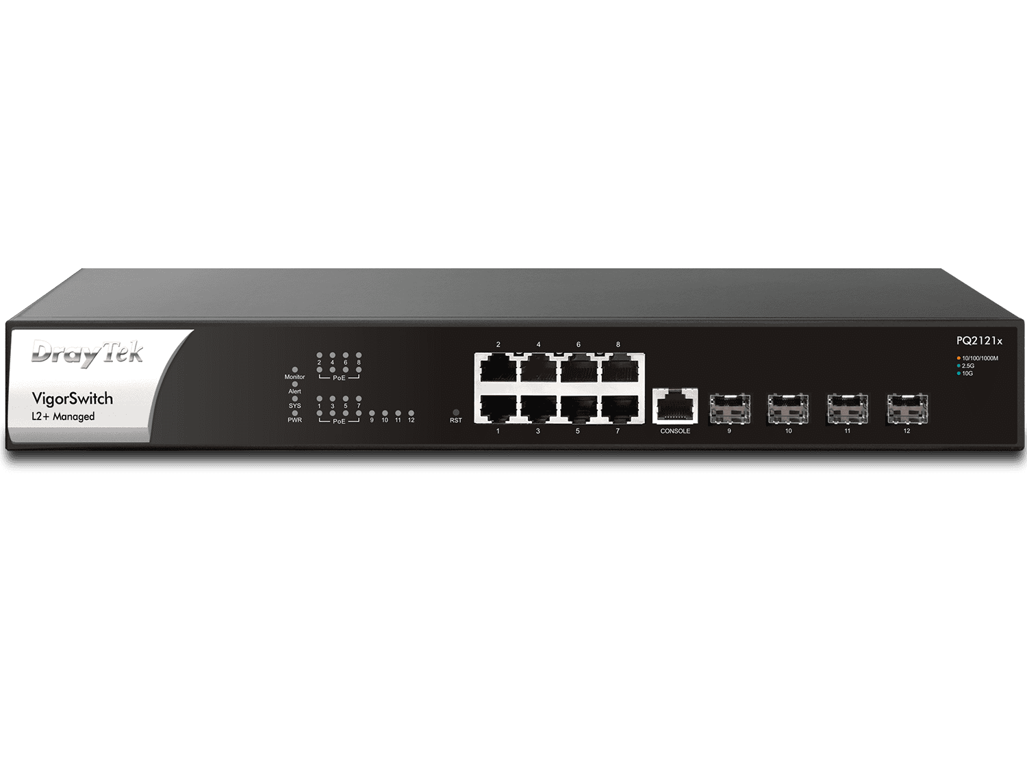 Draytek Switch 355mm DrayTek VigorSwitch PQ-2121X  4*SFP+/ 8*XG/PoE+ retail (VSWITCHPQ2121X-DE-AT-CH) thumbnail