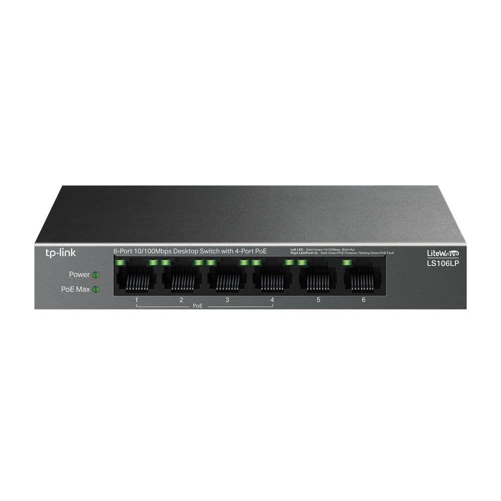 TP-Link LiteWave LS106LP netwerk-switch Unmanaged Fast Ethernet (10/100) Power over Ethernet (PoE) Zwart (LS106LP) thumbnail TP-Link LiteWave LS106LP netwerk-switch Unmanaged Fast Ethernet (10/100) Power over Ethernet (PoE) Zwart (LS106LP) thumbnail