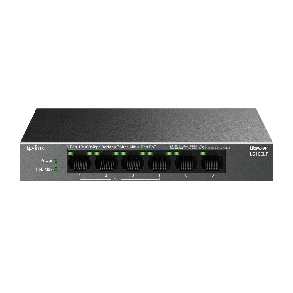 TP-Link LiteWave LS106LP netwerk-switch Unmanaged Fast Ethernet (10/100) Power over Ethernet (PoE) Zwart (LS106LP) thumbnail