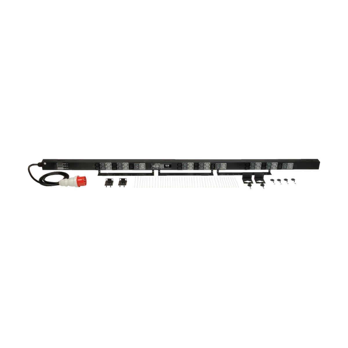 Eaton 11.5kW 3-Phase Local Metered PDU 208-240V 36 C13 & 9 C19 IEC-309 16 20A Red 360-415V Input 6 ft. 1.83 m Cord 0U Vertical (PDU3XMV6G20) thumbnail