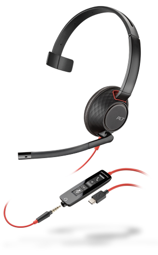 POLY Blackwire 5210 Headset Bedraad Hoofdband Oproepen/muziek USB Type-C Zwart, Rood (207587-03) thumbnail