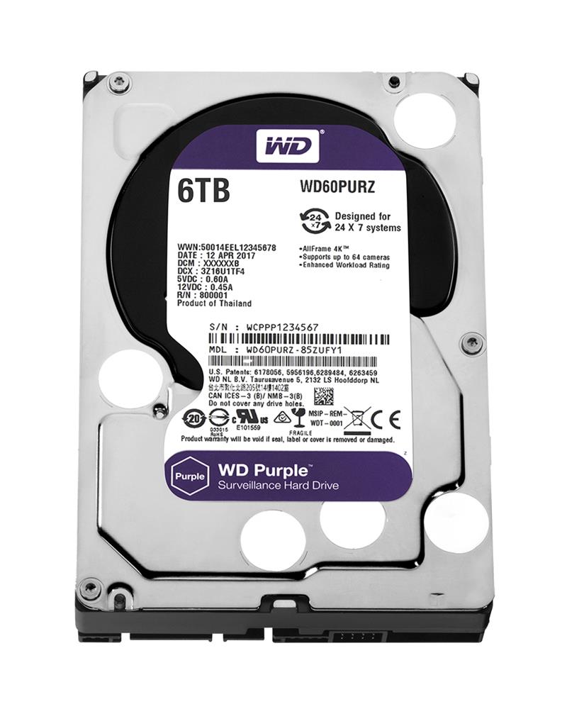 Western Digital WD Purple Surveillance Hard Drive Hard Disk WD60PURZ 6TB 3.5 SATA-600 5400rpm (WD60PURZ) thumbnail