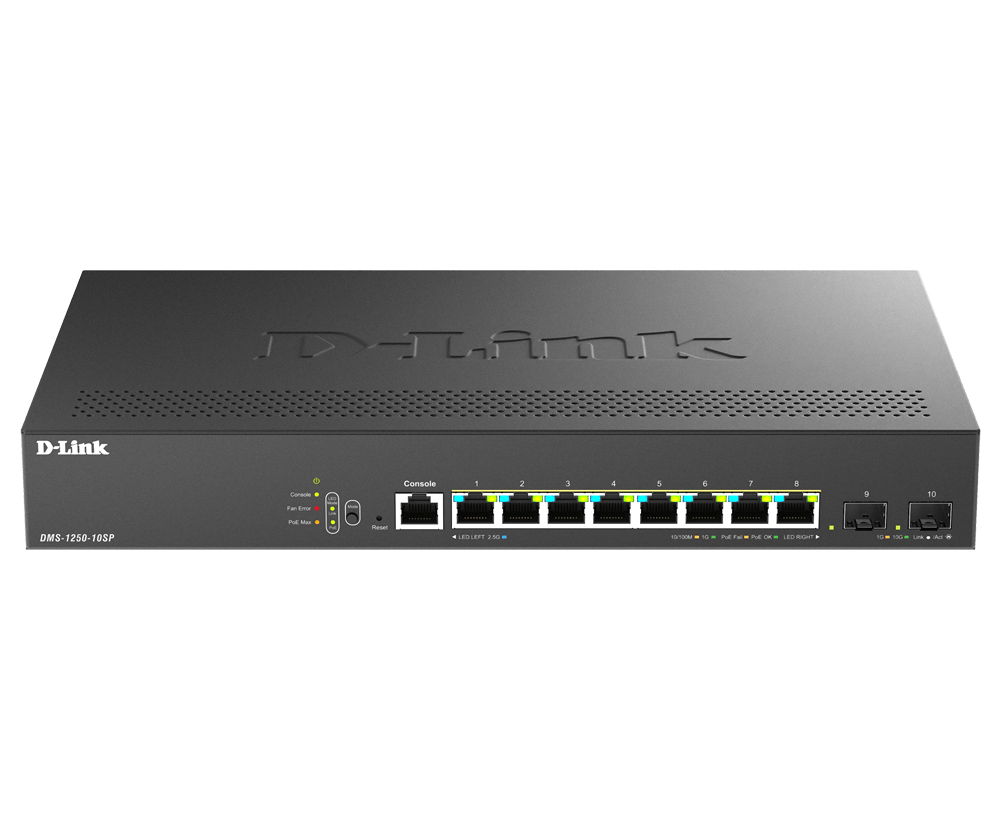 D-Link DMS-1250-10SP/E netwerk-switch Managed 2.5G Ethernet (100/1000/2500) Power over Ethernet (PoE) Zwart (DMS-1250-10SP/E) thumbnail