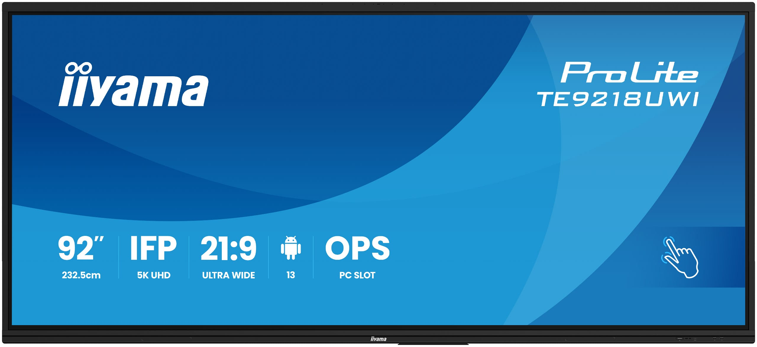 iiyama TE9218UWI-B1AG beeldkrant Kiosk-ontwerp 2,32 m (91.5") LED Wifi 500 cd/m² 5K Ultra HD Zwart Touchscreen Type processor Android 16/7 (TE9218UWI-B1AG) thumbnail