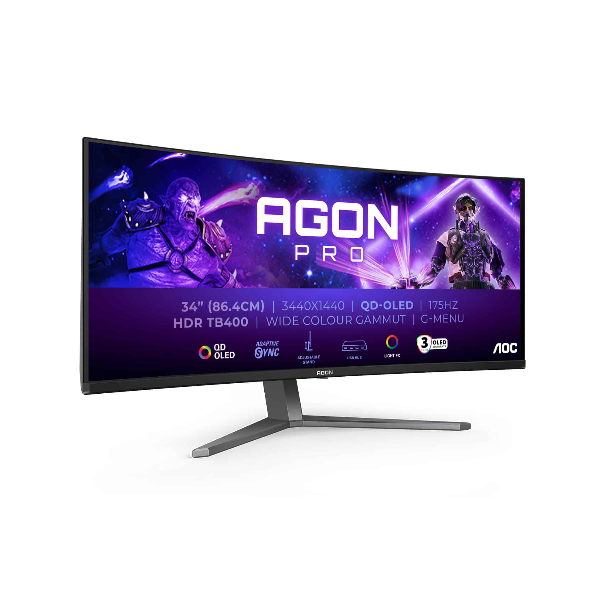 AOC AGON PRO AG346UCD computer monitor 86,4 cm (34) 3440 x 1440 Pixels Wide Quad HD QD-OLED Zwart, Grijs (AG346UCD) thumbnail
