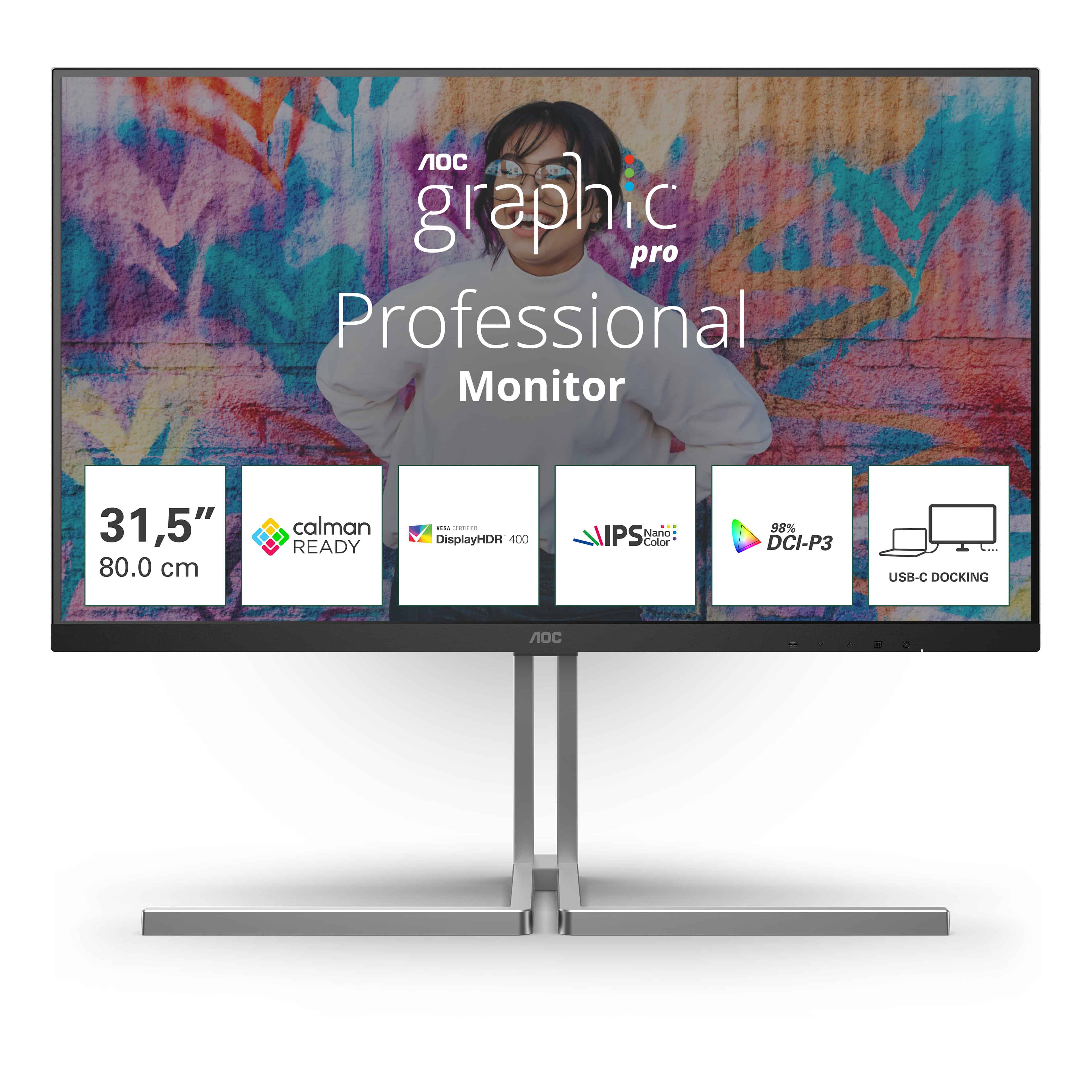 AOC U32U3CV computer monitor 80 cm (31.5) 3840 x 2160 Pixels 4K Ultra HD LCD Zwart (U32U3CV) thumbnail