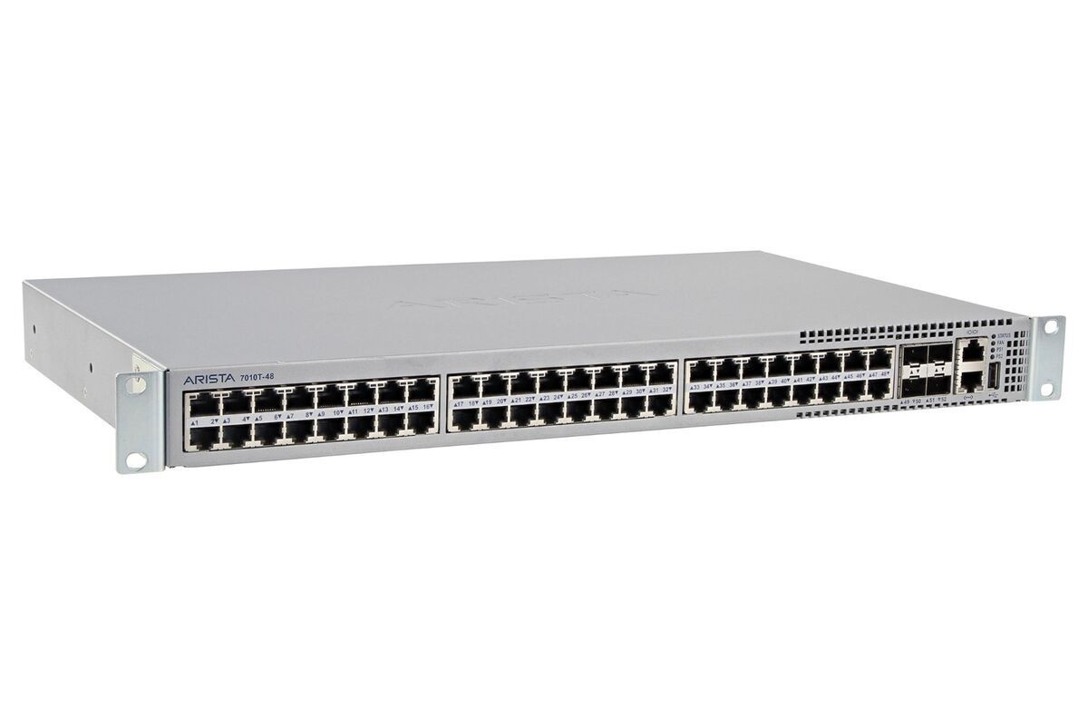 Cisco Arista 7010T 48x RJ45 (10/100/1000) 4 X SFP+ (1/10GbE) Switch Front to Rear Air 2x AC (DCS-7010T-48-F) thumbnail