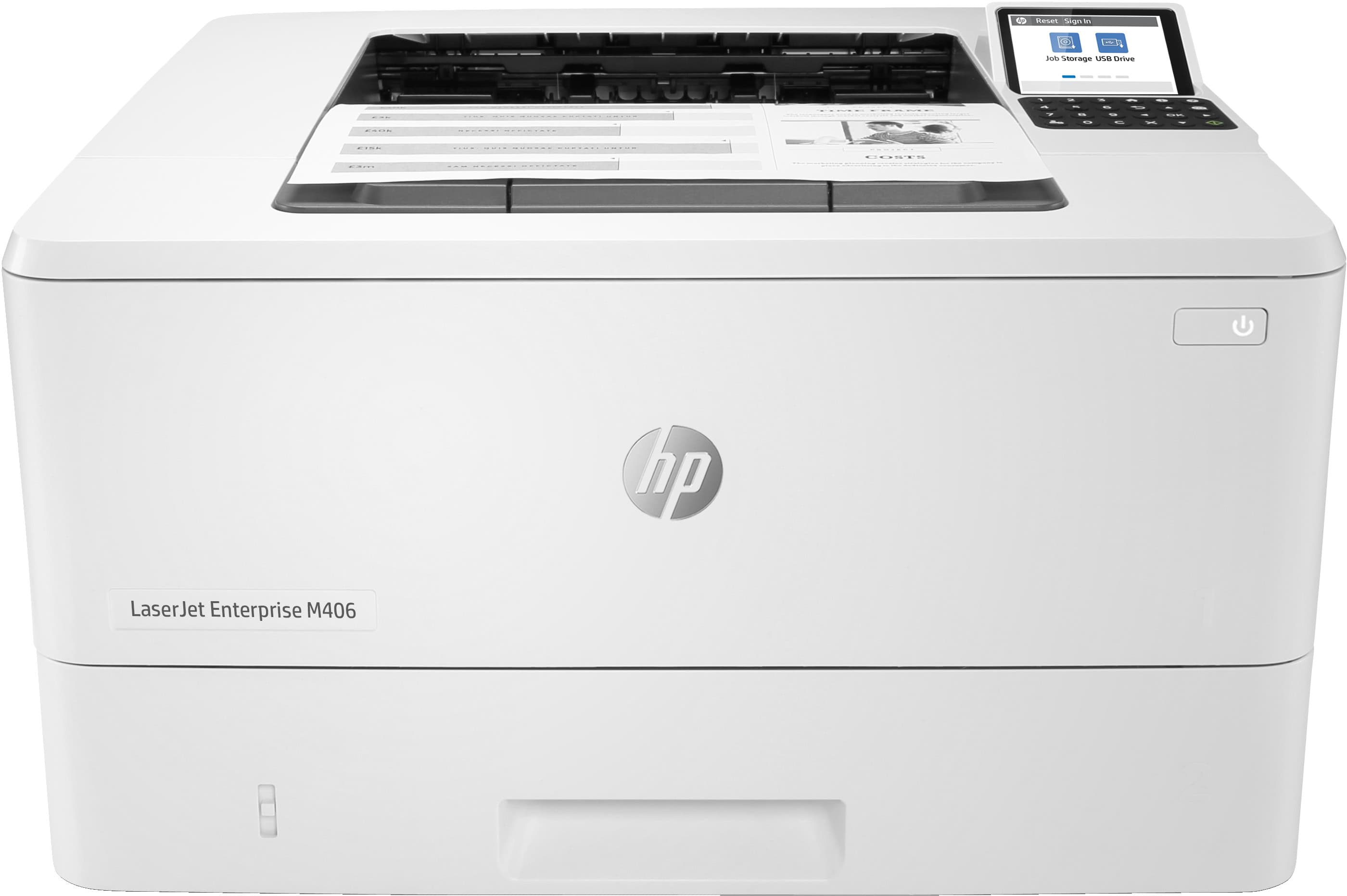 HP LaserJet Enterprise M406dn, Zwart-wit, Printer voor Bedrijf, Print, Compact formaat; Optimale beveiliging; Dubbelzijdig printen; Energiezuinig; Printen via USB-poort aan voorzijde (3PZ15A) thumbnail