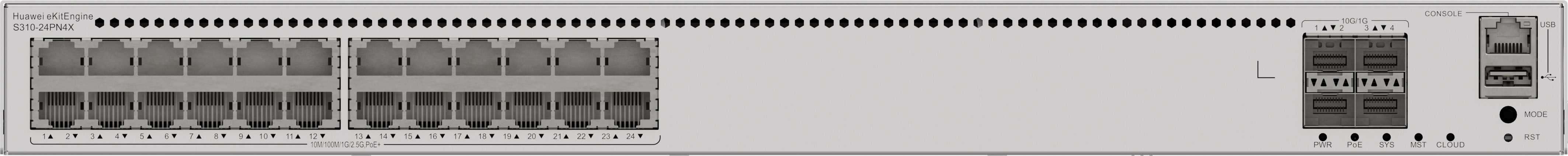 HUAWEI eKit S310 Series S310-24PN4X Managed L2+ 2.5G Ethernet (100/1000/2500) Power over Ethernet (PoE) 1U Grijs (98012534) thumbnail HUAWEI eKit S310 Series S310-24PN4X Managed L2+ 2.5G Ethernet (100/1000/2500) Power over Ethernet (PoE) 1U Grijs (98012534) thumbnail