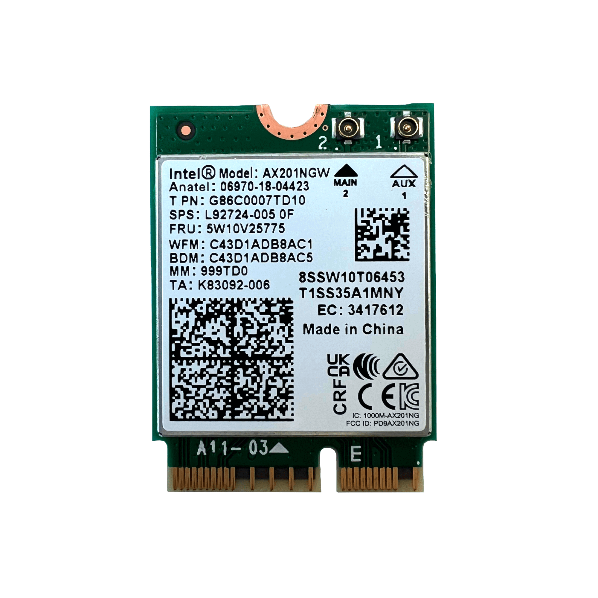 Intel WiFi Netzwerkadapter M.2 2230 6 AX201 intern bulk (AX201.NGWG.NV / NVW) thumbnail