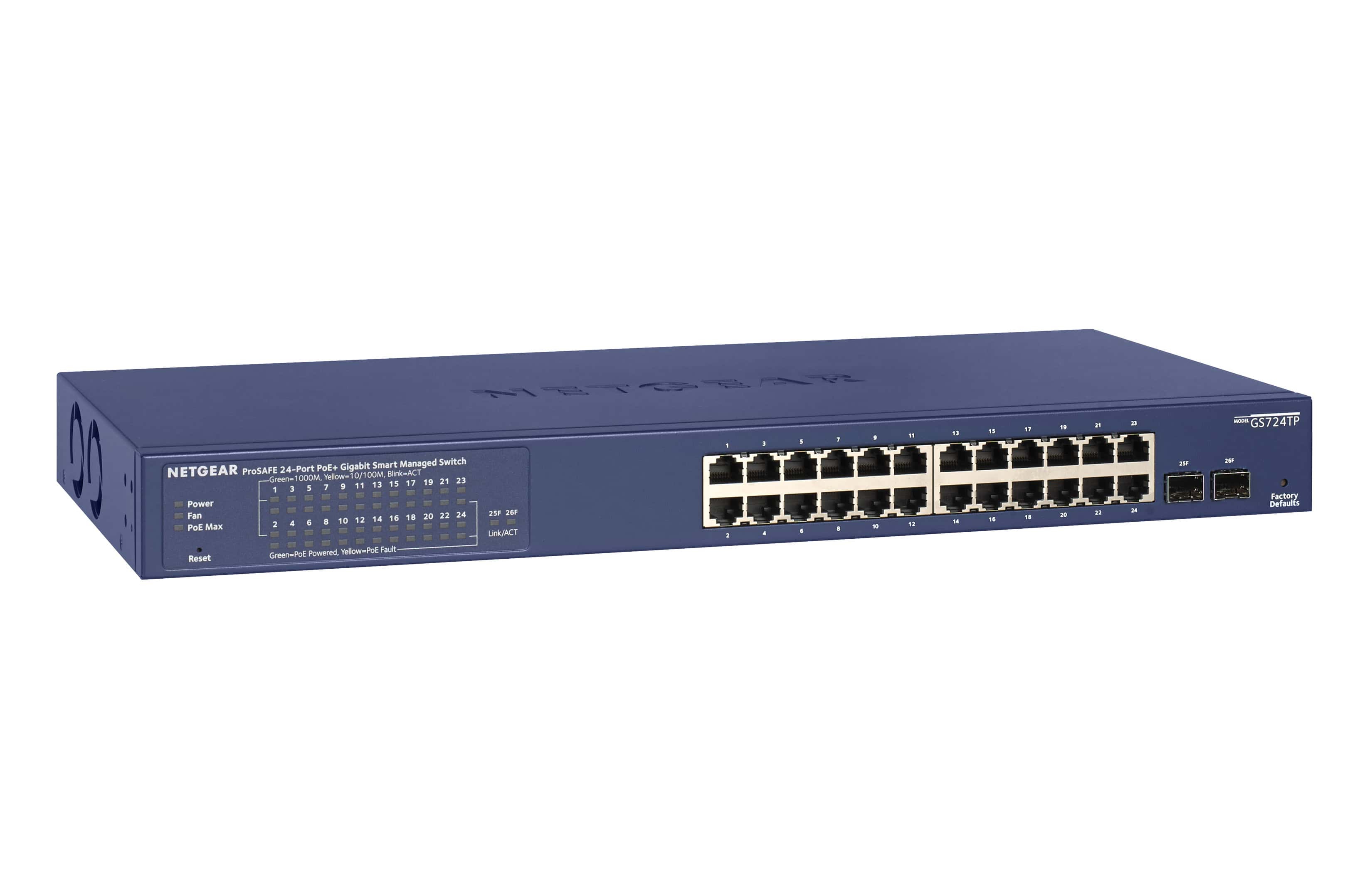 NETGEAR GS724TP Managed L2/L3/L4 Gigabit Ethernet (10/100/1000) Power over Ethernet (PoE) 1U Zwart, Grijs (GS724TP-200EUS) thumbnail NETGEAR GS724TP Managed L2/L3/L4 Gigabit Ethernet (10/100/1000) Power over Ethernet (PoE) 1U Zwart, Grijs (GS724TP-200EUS) thumbnail